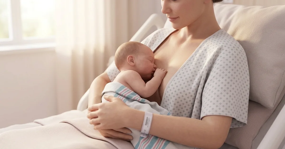 Maman tenant son nouveau-né en peau à peau contre sa poitrine, le visage de bébé bien dégagé